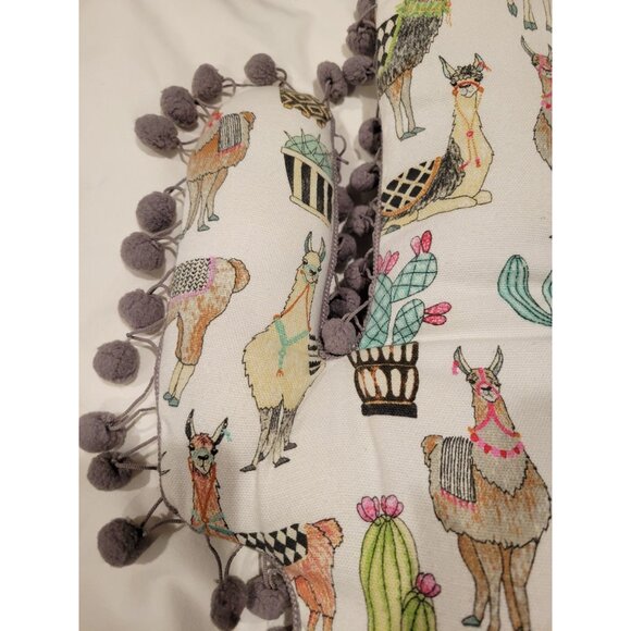 Cactus Shaped Llama & Cactus Print Pillow With Pom-Pom Trim - Picture 4 of 6